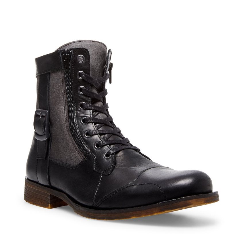 Black Steve Madden Sidetrack Leather Men's Ankle Boots | PH 4983TUM